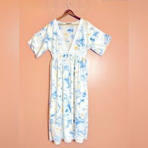 SHEIN BOHO VCAY Women's Deep V-Neck Printed String Waist-Tightening Dress